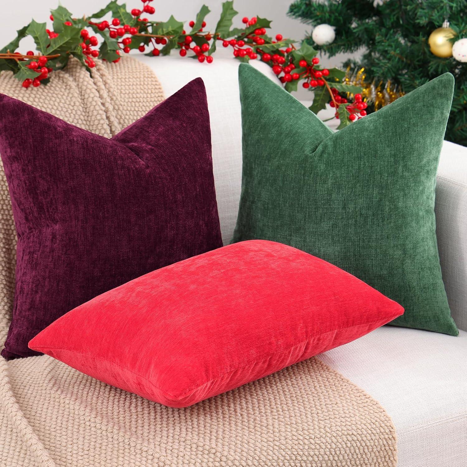 Green Chenille 18x18 Inch Decorative Pillow Covers, Pack of 2