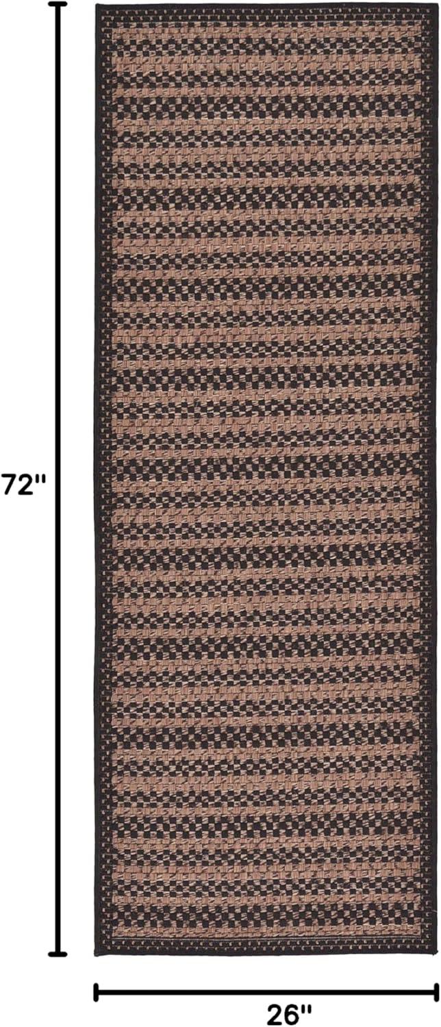 Unique Loom Outdoor Border Collection Area Rug - Checkered (2' 2" x 6' Runner Brown/Black)