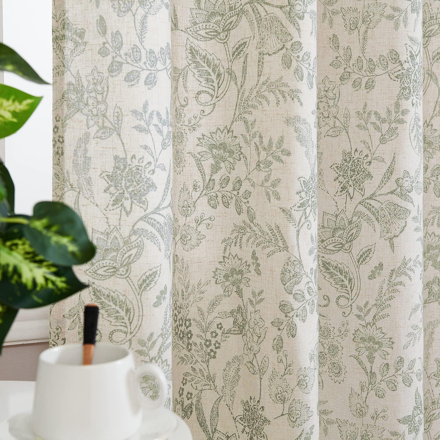 Floral Linen Blend French Country Curtains