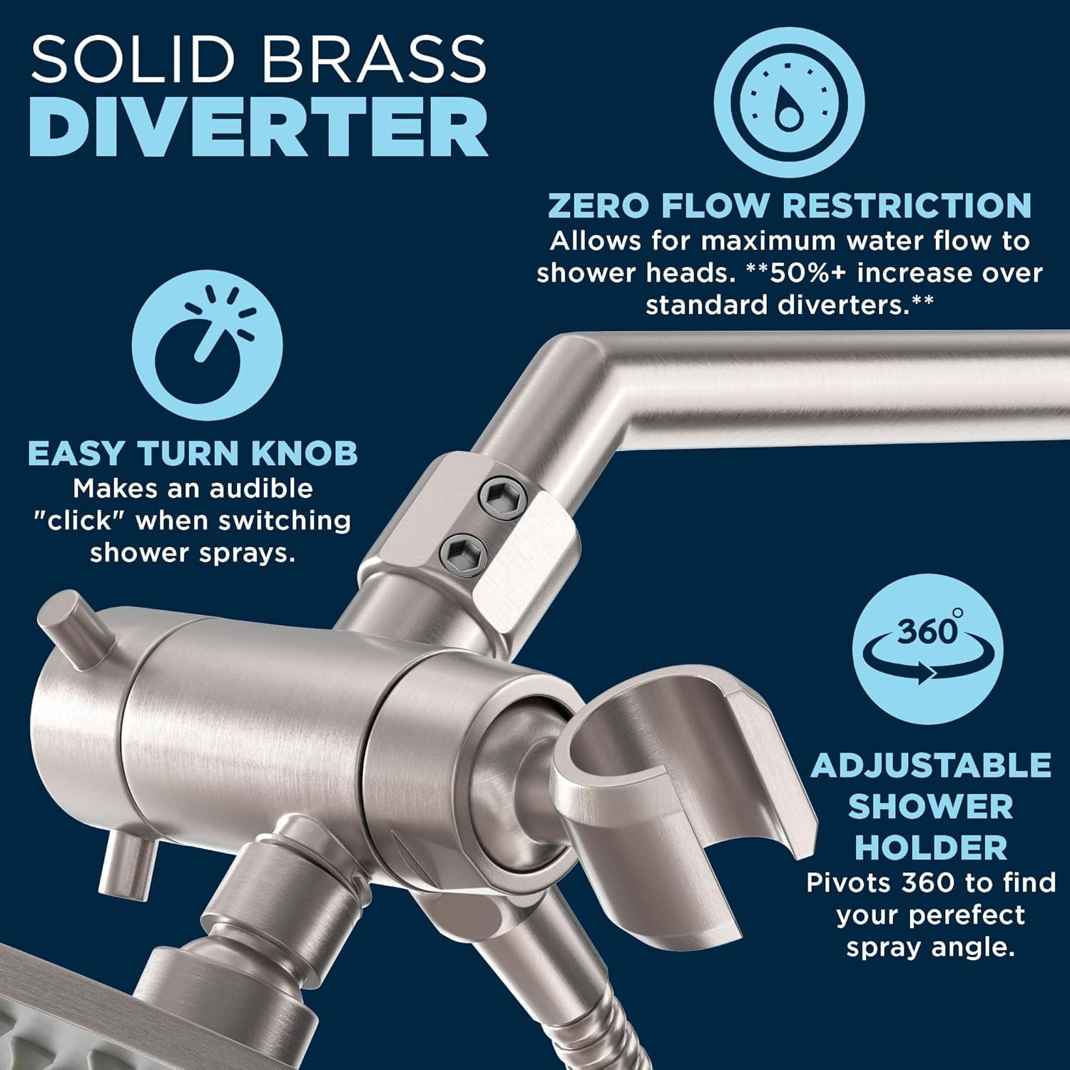 HammerHead Showers® Solid Metal Dual Shower Head Combo – BRUSHED NICKEL – 8 Inch Rainfall High Flow Shower Head & Handheld Shower Head High Pressure with Hose 6ft - Hotel-Like Double Shower Heads