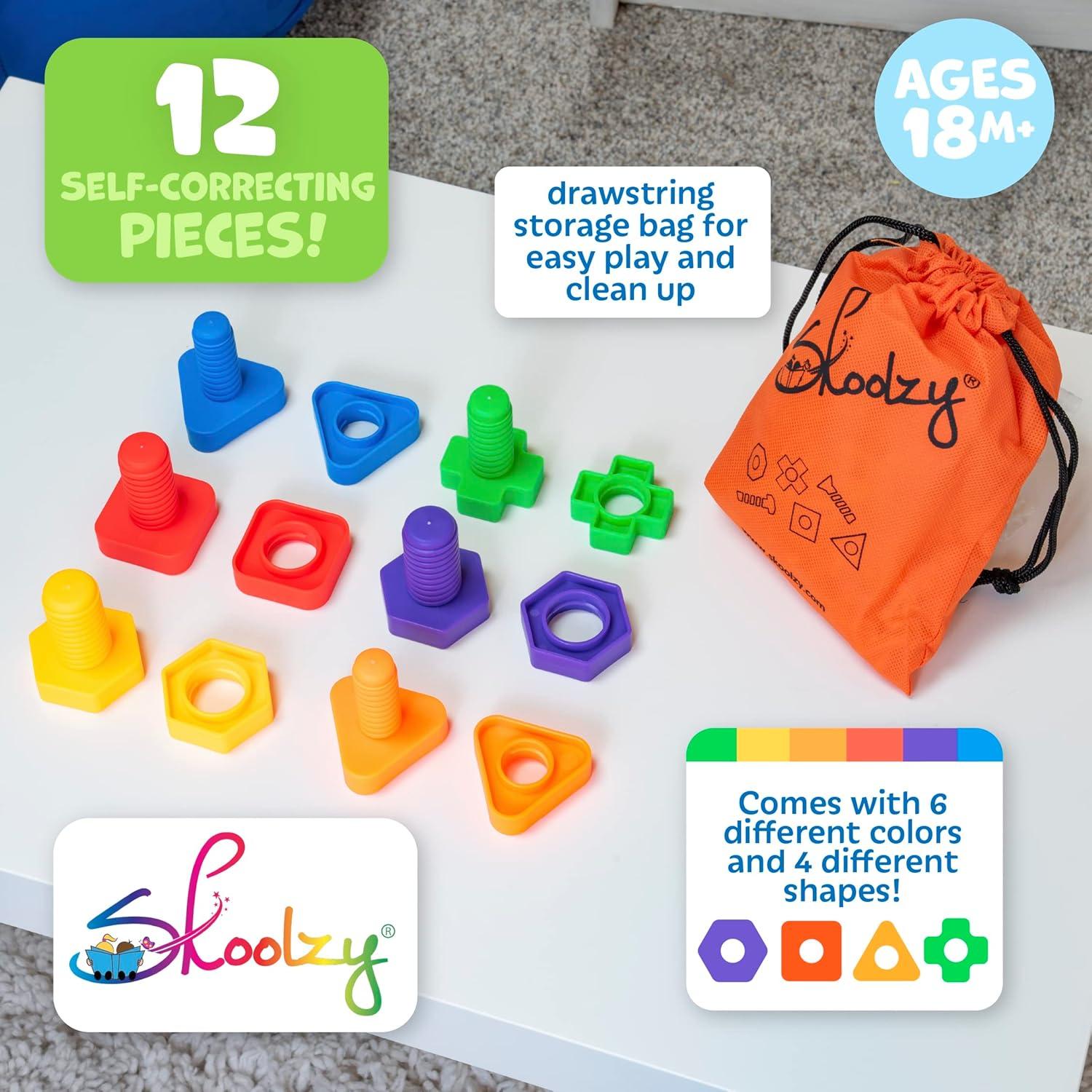 Skoolzy Nuts and Bolts 24 Piece Toy_Building_Block Set Sensory Occupational Therapy STEM for Baby Toddler Toys & Kids, Includes eBook