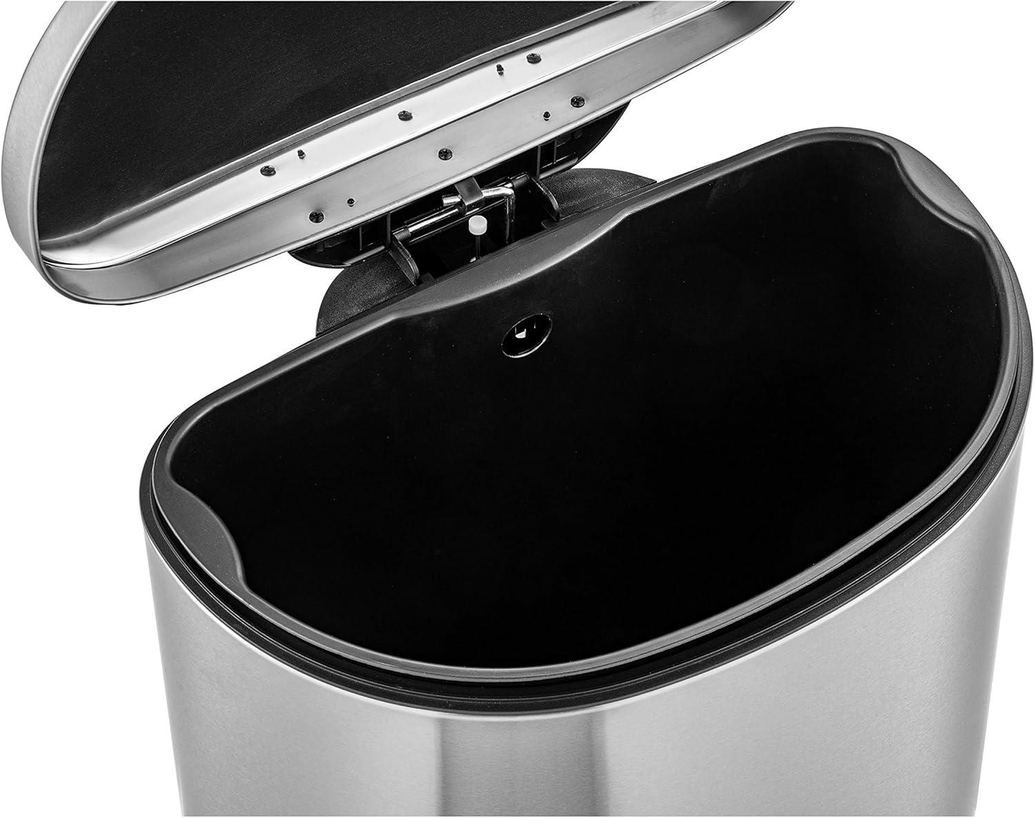 Qualiazero 13.2 Gallon Trash Can, D-Shape Step On Kitchen Trash Can, Stainless Steel