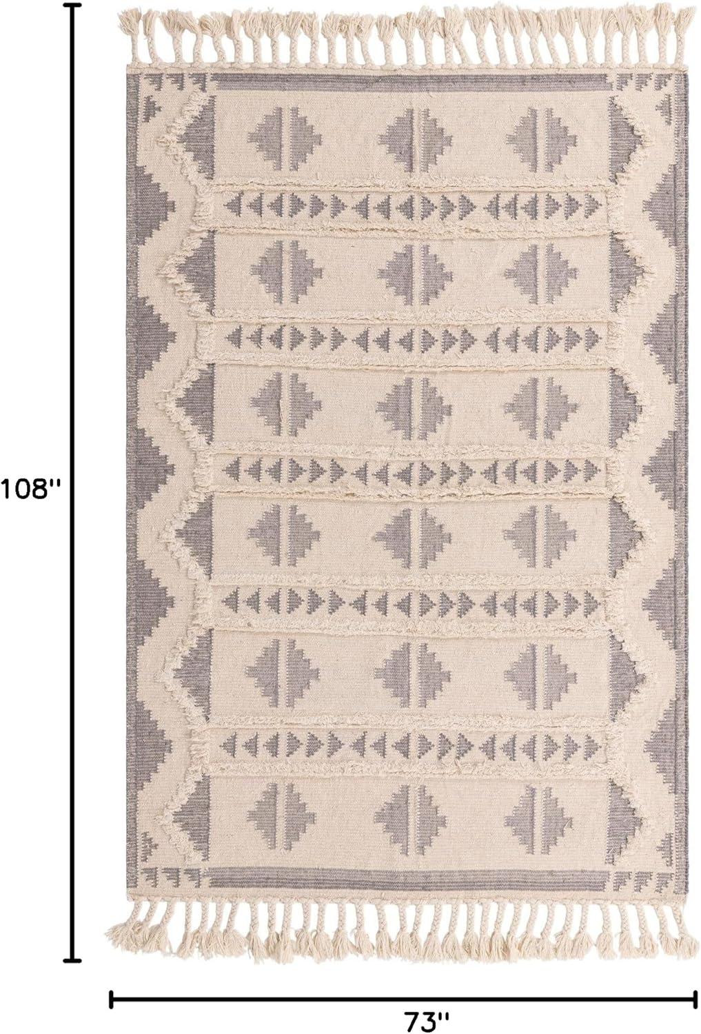 Gray and White Hand-Knotted Wool Geometric 6' x 9' Rug