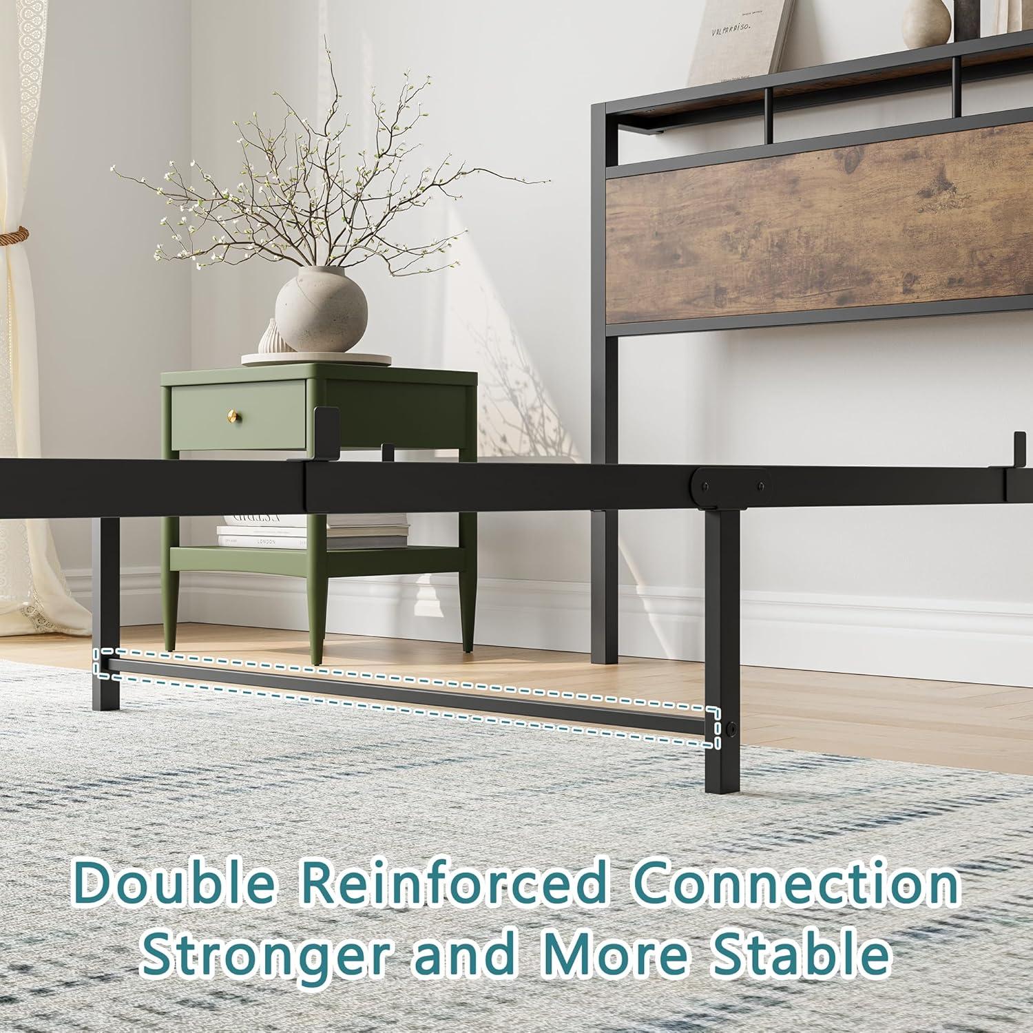 LegaHome Full Bed Frame, Metal Platform Bed with Storage Headboard and Charging Station, Strong Slat Support, Full Size Bed Frame for Kids Teens Adults, No Box Spring Needed, Black