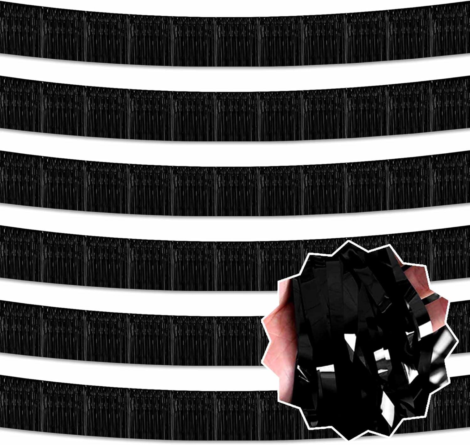 6 Pack 10 Feet Metallic Foil Fringe Garland Tinsel Streamers, Boriyuan Wall Hanging Fringe Backdrop Banner for Parade Floats, Wedding, Birthday, Christmas, New Year Party Decorations (Black)