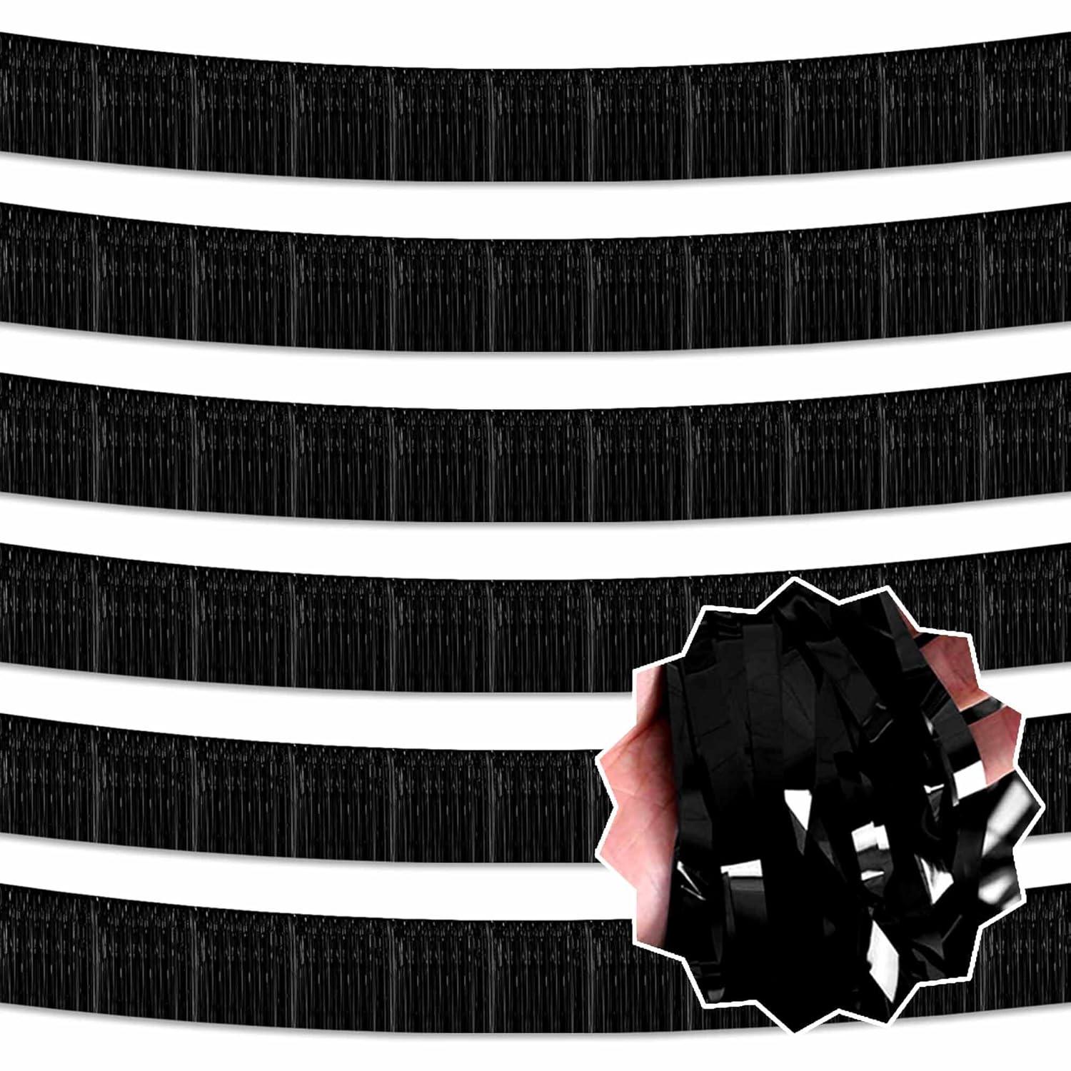 6 Pack 10 Feet Metallic Foil Fringe Garland Tinsel Streamers, Boriyuan Wall Hanging Fringe Backdrop Banner for Parade Floats, Wedding, Birthday, Christmas, New Year Party Decorations (Black)
