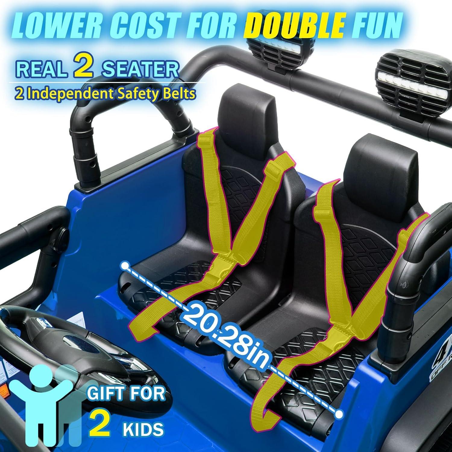 Ancheer 24V Real 2 Seater Ride On Toys Electric SUV Jeep Car With Remote Control,2WD/4WD Switchable, 4X100W Motor, Bluetooth, Music, USB, Lights