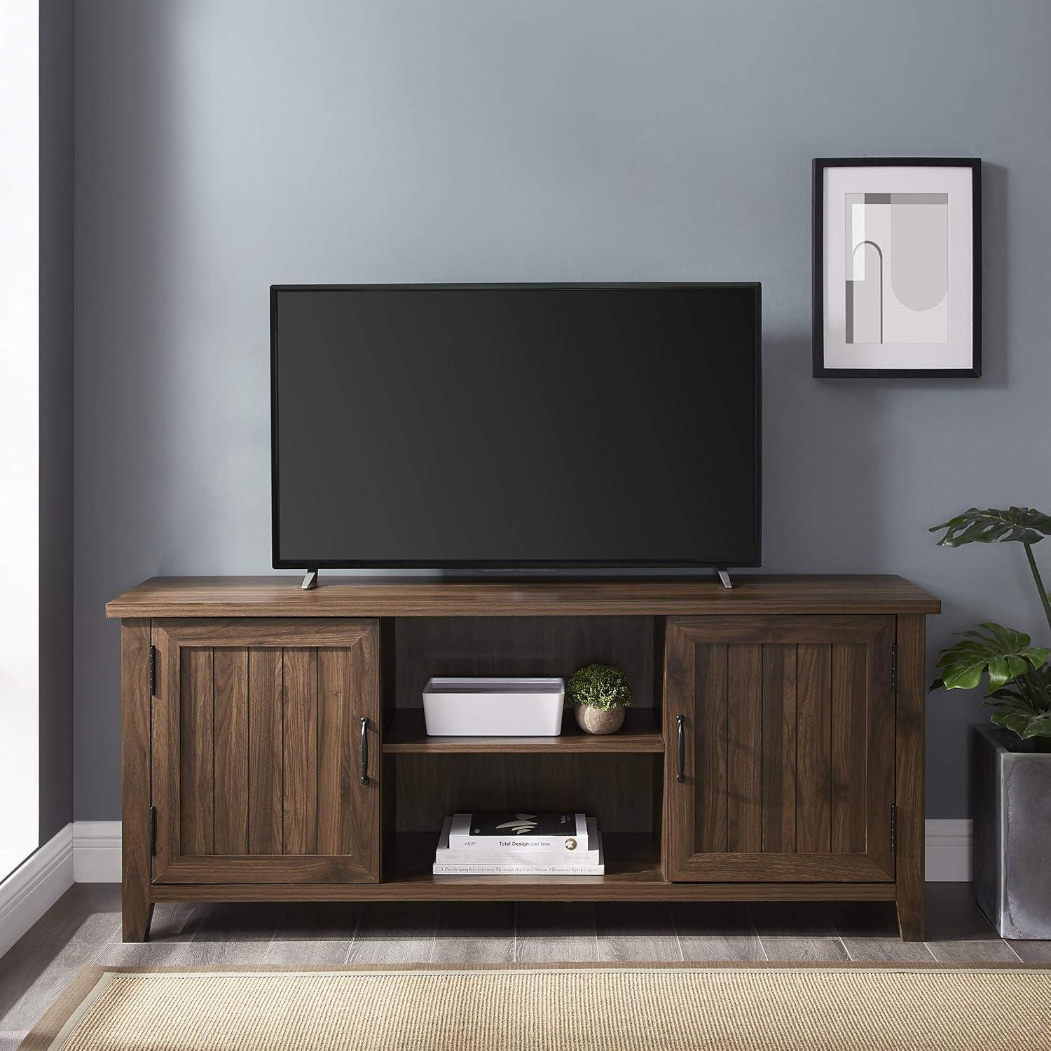 Dark Walnut 58" TV Stand with Cabinet and Storage