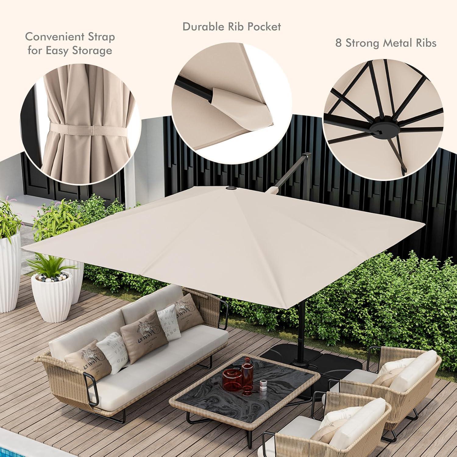 Spaco 9.5 Feet Square Patio Cantilever Umbrella with 360° Rotation-Beige, Patio Offset Umbrella with Easy Tilt Adjustment, Outdoor Cantilever Hanging Umbrella