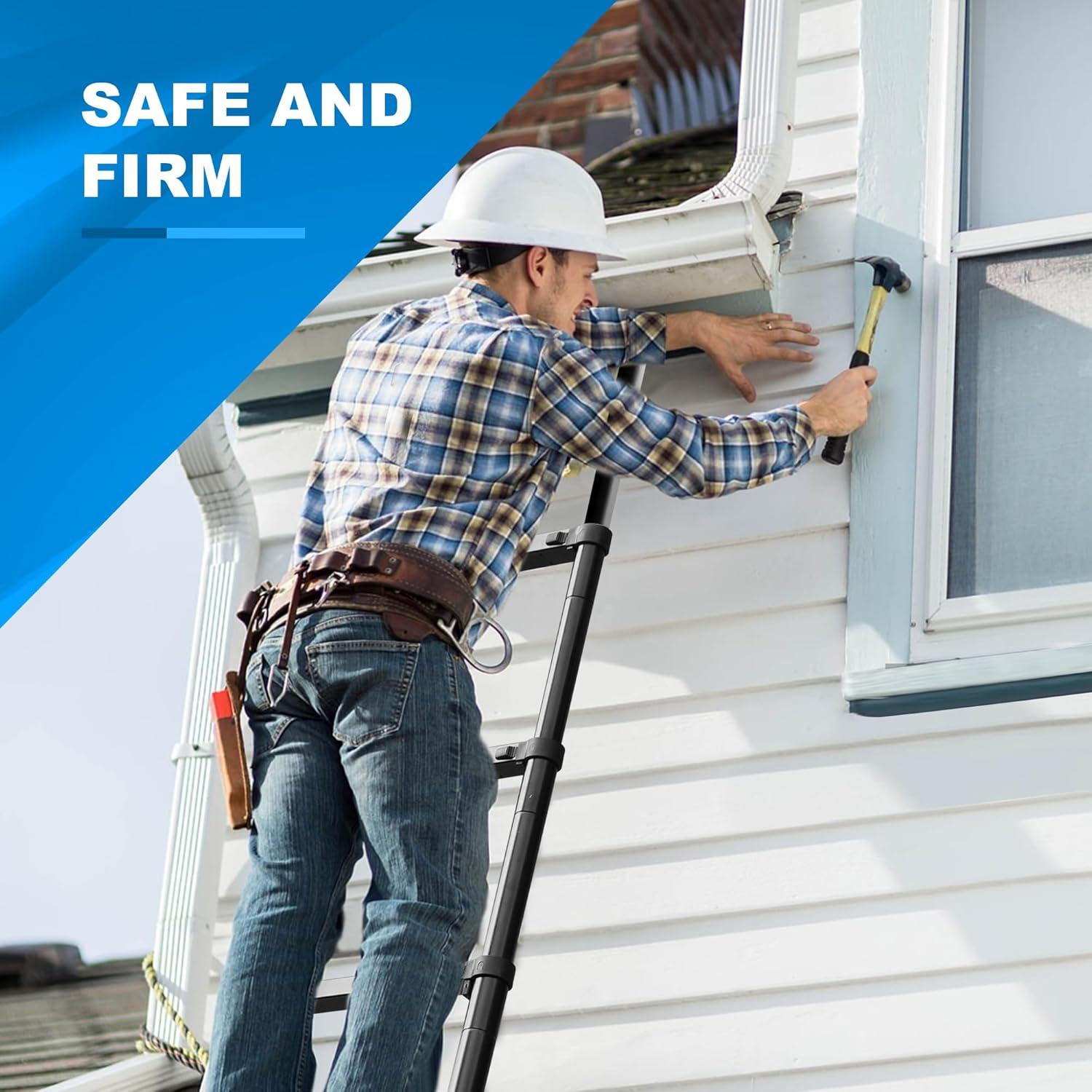 Telescoping Ladder, 19FT Aluminum Portable Extension Ladder w/Hooks, Stabilizers& Wheels, Heavy Duty 330lbs Max Capacity, Collapsible Telescopic Ladder for Rv, Roof, Attic, Outdoor -Black