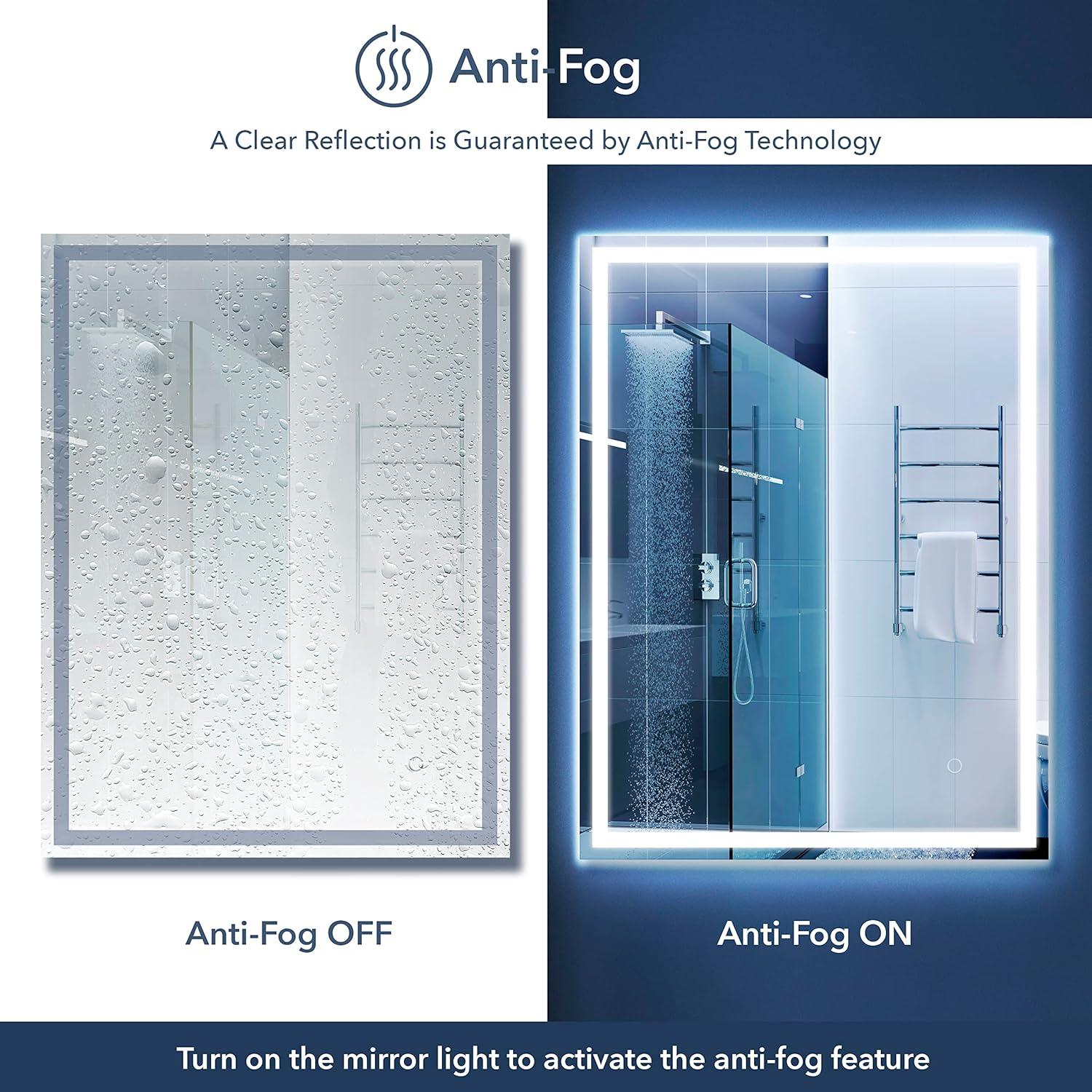 Pax 40 in. W x 36 in. H Large Rectangular Frameless Antifog Front/Back-Lit Wall Bathroom Vanity Mirror with Smart Touch - JONATHAN Y