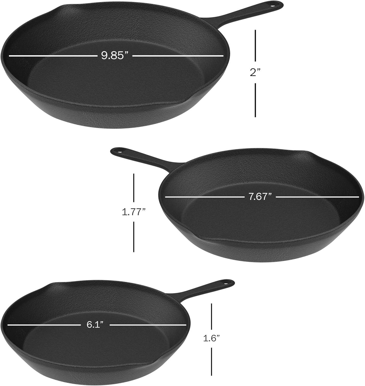 Hastings Home Nonstick Cast Iron Frying Pan Set - 3 Skillets