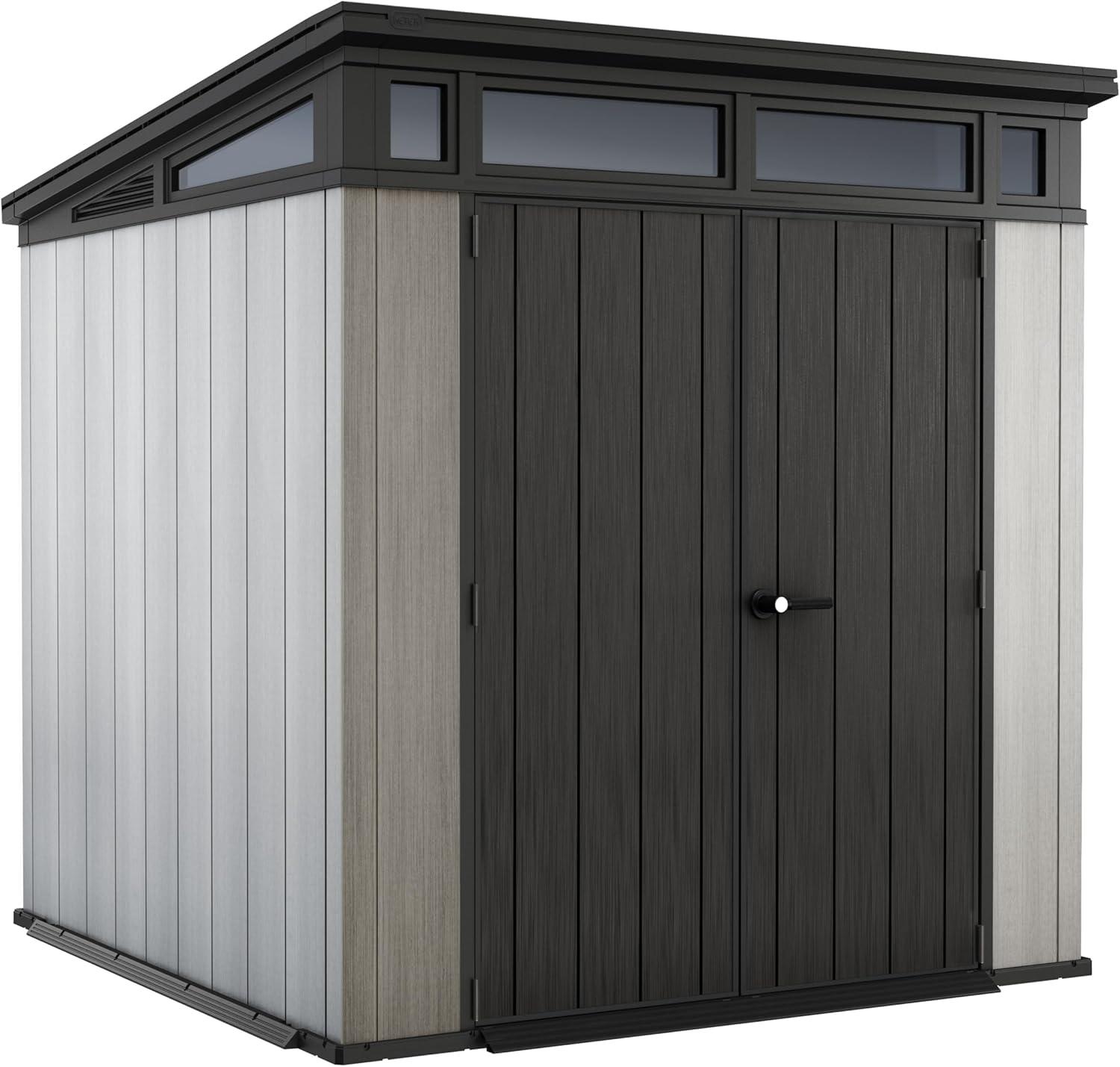 Keter Keter Artisan 7x7 ft. Modern Durable Resin Outdoor Storage Shed With Floor and Double Doors for Garden Patio Furniture and Tools, Grey