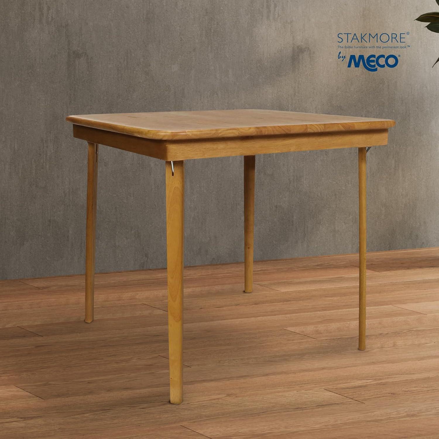 MECO Stakmore Straight Edge Solid Wood Folding Card Table, Folds to Deep 3.38 Inches for Easy Storage, 29.5″H x 32″W x 32″D, Oak Finish