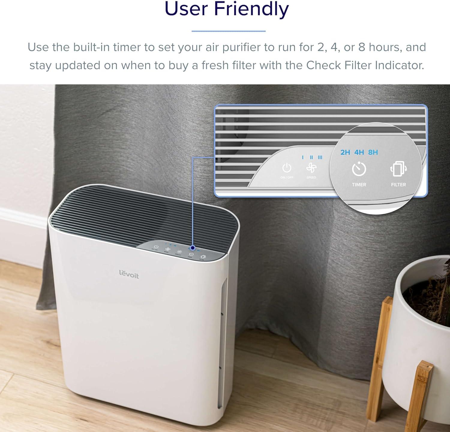 LEVOIT Air Purifiers For Home, Main Filter Cleaner With Washable Filter For Allergies, Smoke, Dust, Quiet Odor Eliminators For Bedroom, Pet Hair Remover, Vital 100 Plus (With Extra Filter), White