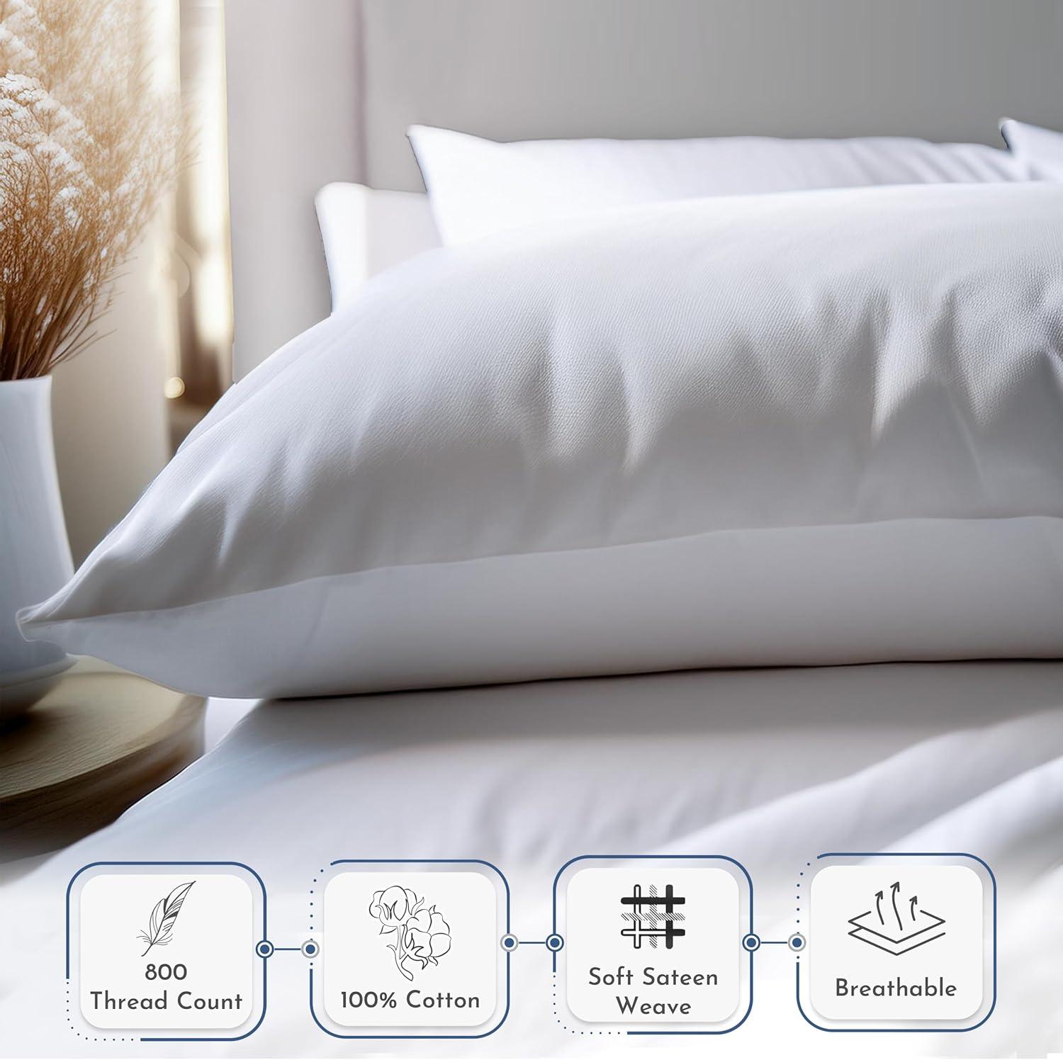 Luxury Pillowcase Set - 800 Thread Count 100% Cotton Sateen, Soft & Cooling Pillowcases by California Design Den - Ivory, Standard/Queen Pillowcases
