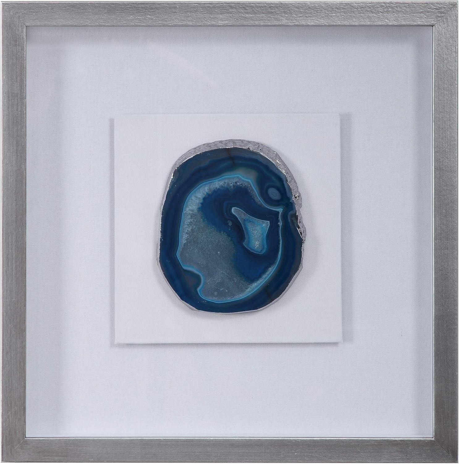 Kalia Blue Agate Stone Shadow Box with Silver Frame