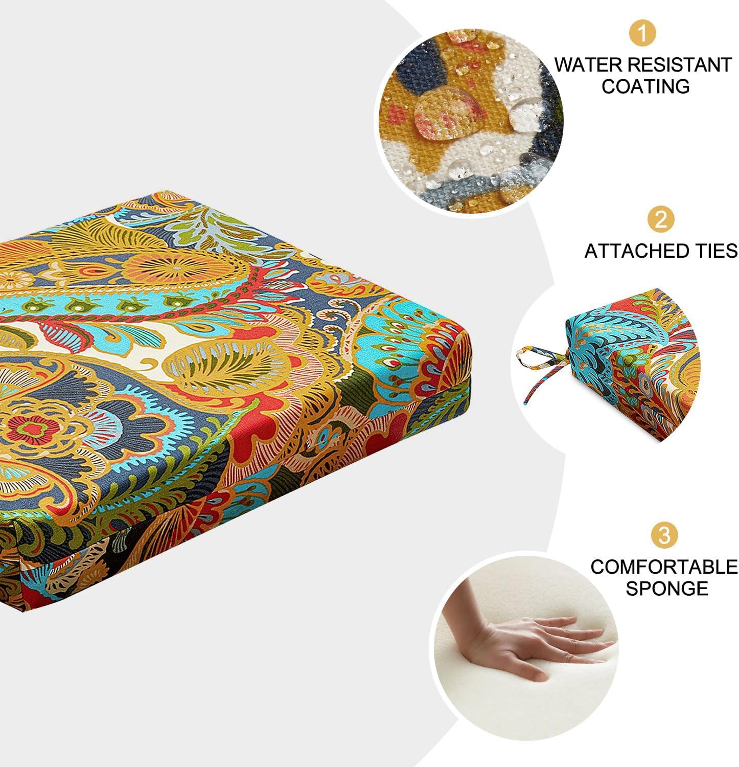 LOVTEX Outdoor Chair Cushions Set of 4, Waterproof Patio Chair Cushions with Ties, 18.5 x 16 x 3 inch, Khaki