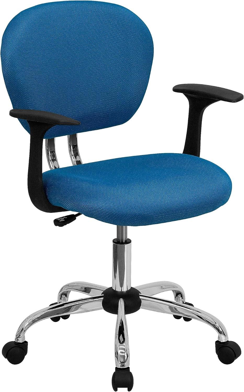 Flash Furniture Mid-Back Turquoise Mesh Padded Swivel Task Office Chair with Chrome Base and Arms