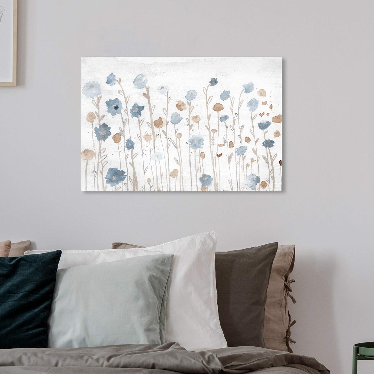 Wynwood Studio 'Beautiful Growth Light Blue' Floral and Botanical Wall Art Canvas Print - Blue, Brown, 24" x 16"