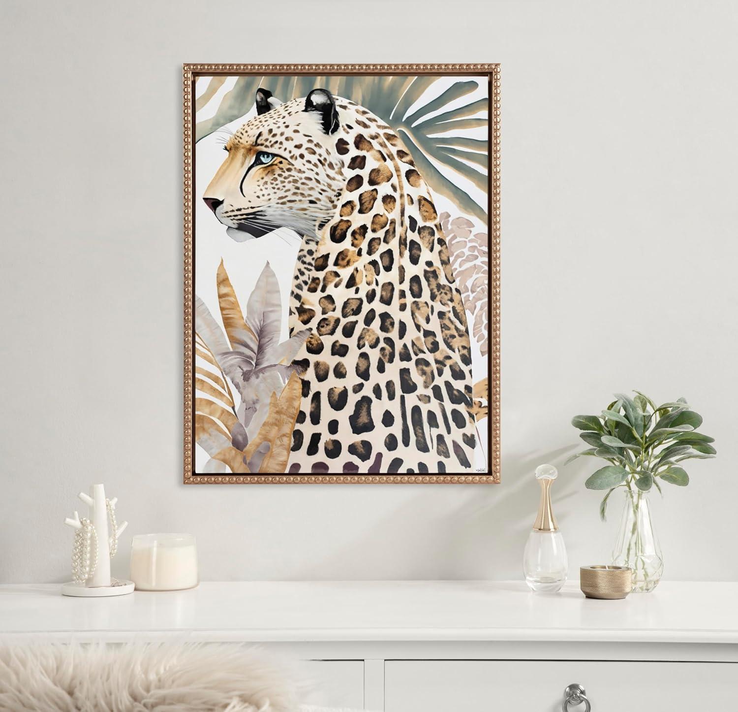 Kate & Laurel All Things Decor 18"x24" Sylvie Beaded Fern Cheetah Framed Canvas by Inkheart Designs Gold