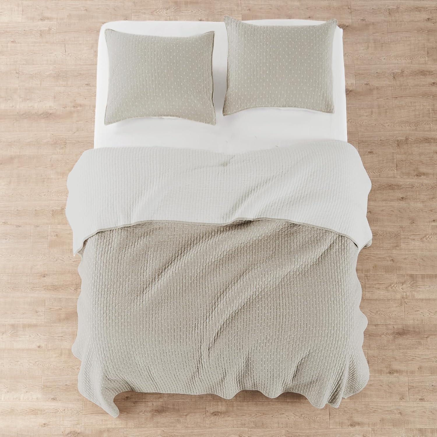 Cross Stitch Taupe Twin Quilt Set