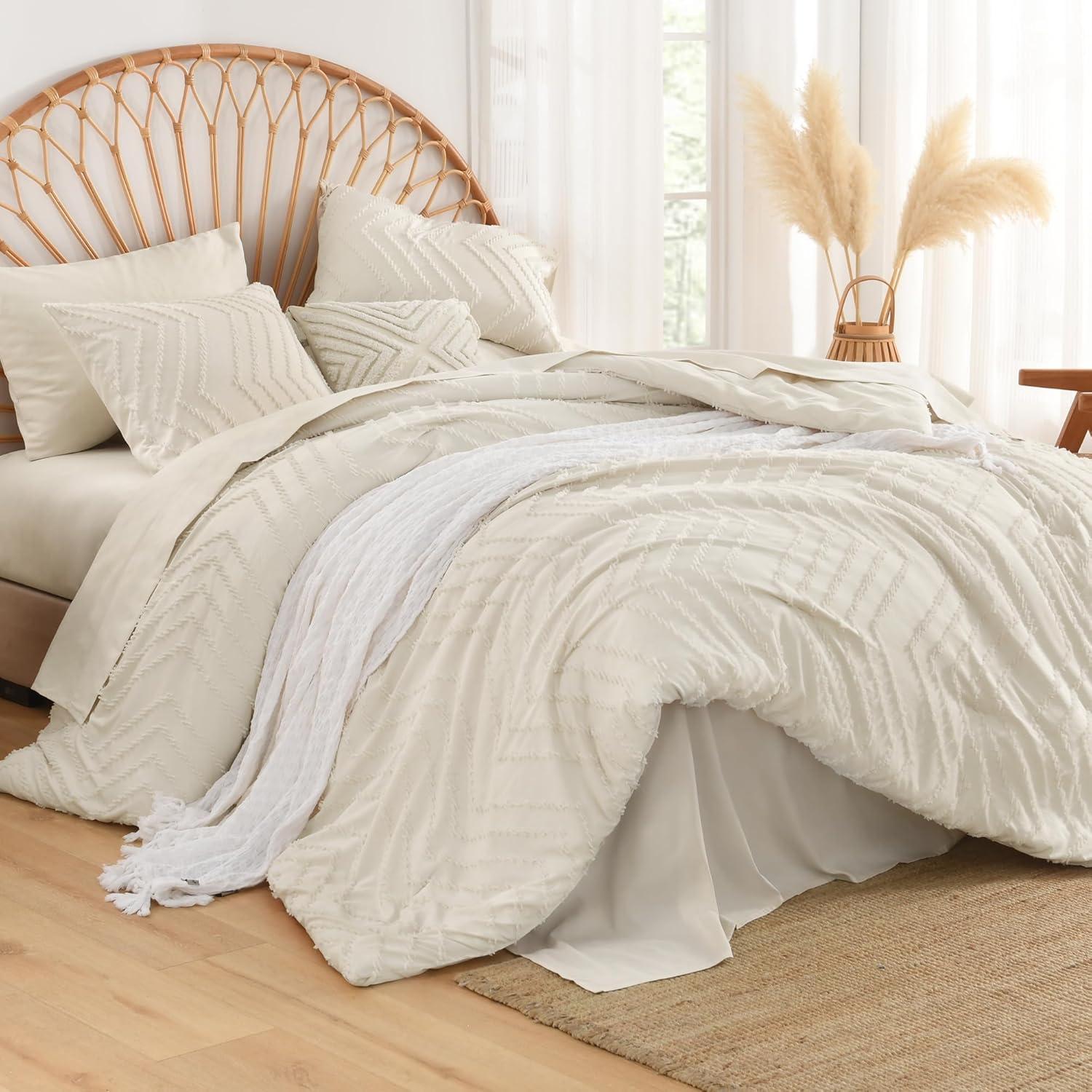 Andency Emerald Dark Green Comforter Set Full, Bed in a Bag 7 Pieces Boho Tufted Bedding Set, All Season Bed Sets with 1 Comforter, 2 Pillow Shams, 2 Pillowcases, 1 Flat Sheet, 1 Fitted Sheet