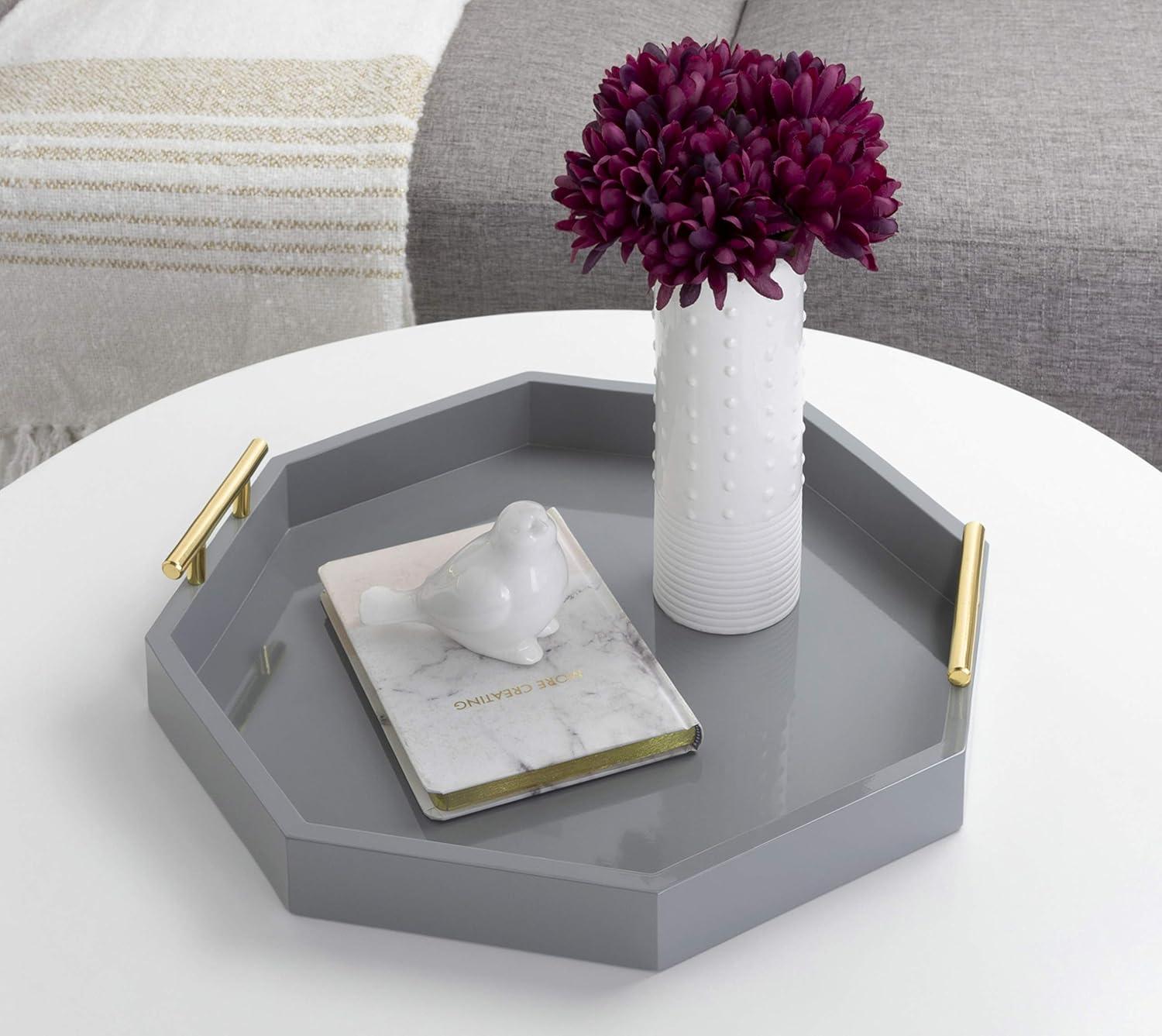 Gray and Gold Octagon Metal Decorative Tray