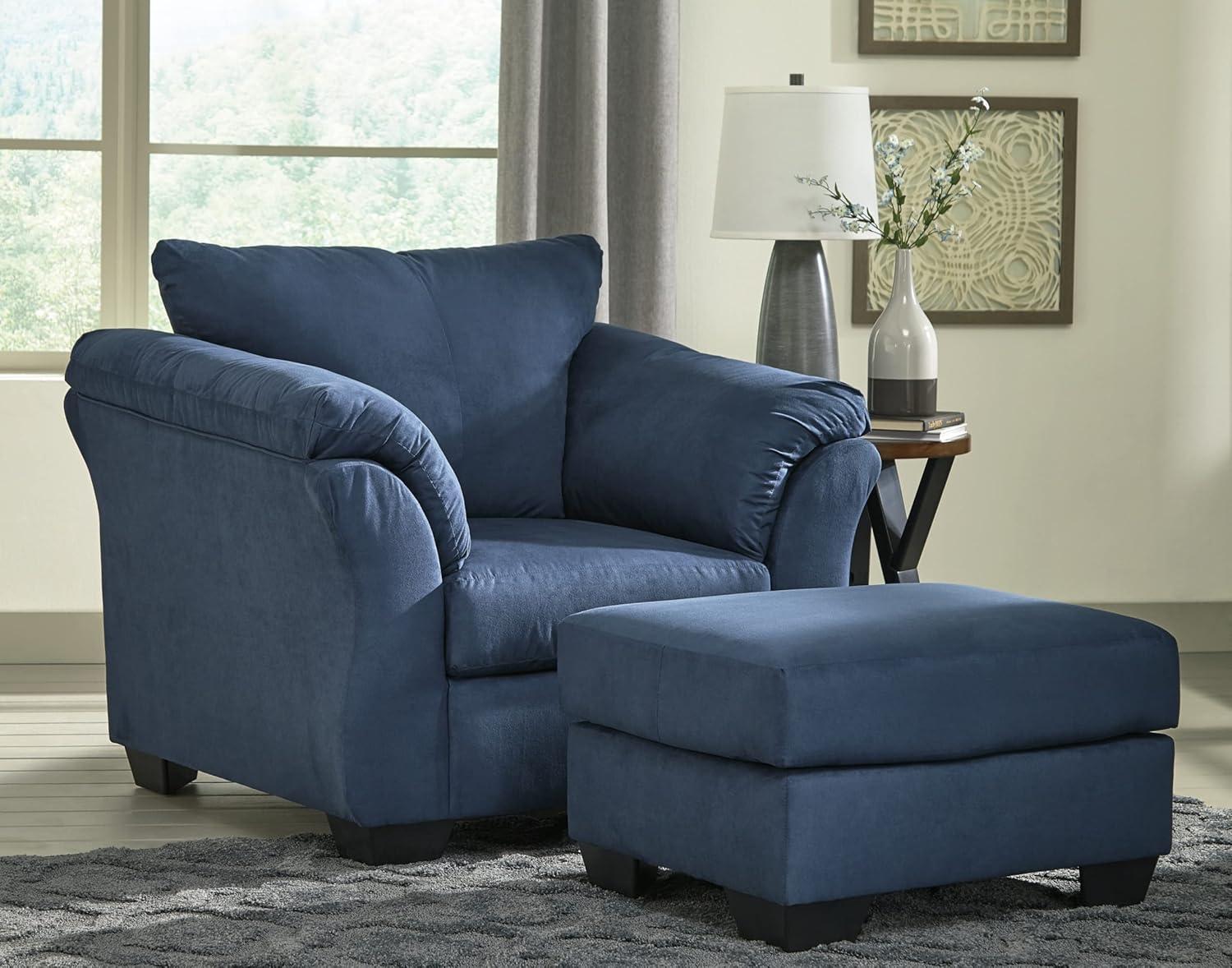 Signature Design by Ashley Contemporary Darcy Ottoman Microfiber Blue