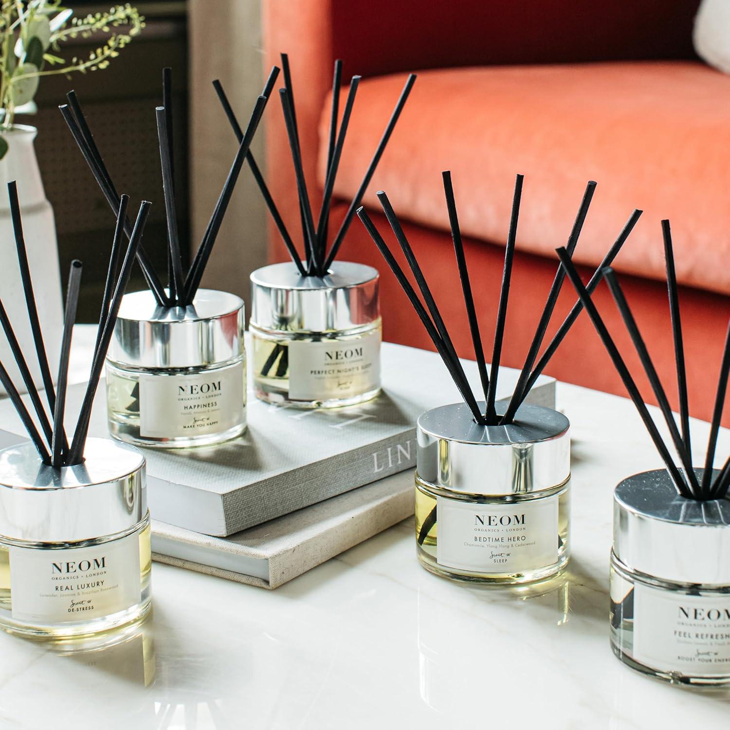 NEOM Real Luxury Reed Diffuser, 3,38fl oz | Lavender, Rosewood & Jasmine Essential Oil Blends | 100% Natural Fragrance | Relaxing Scent |