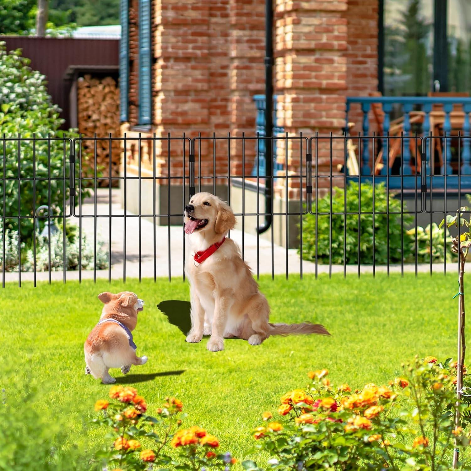 10 Pack Garden Fencing Animal Barrier, 10.8ft(L) X 17in(H) No Dig Fence Panels, 1.25in Spike Spacing Rustproof Dog Digging Fence Barrier, Dogs Rabbits Blocker Fence for Outdoor Yard