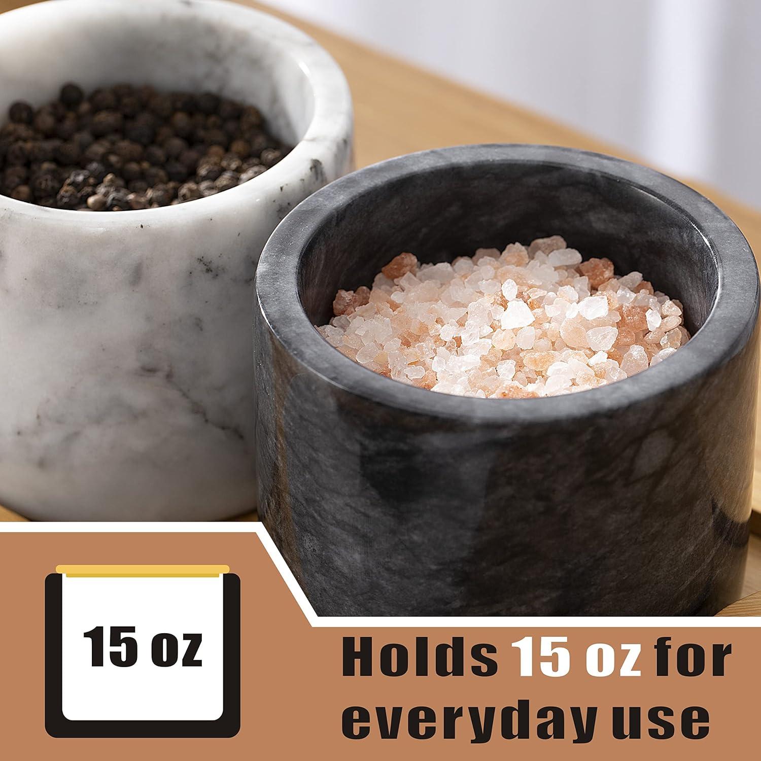 Marble Salt Cellar Set, 2 PCS 11oz Salt and Pepper bowls, Handcrafted from Natural Marble Gift for Mothers Day(White & Black Set)