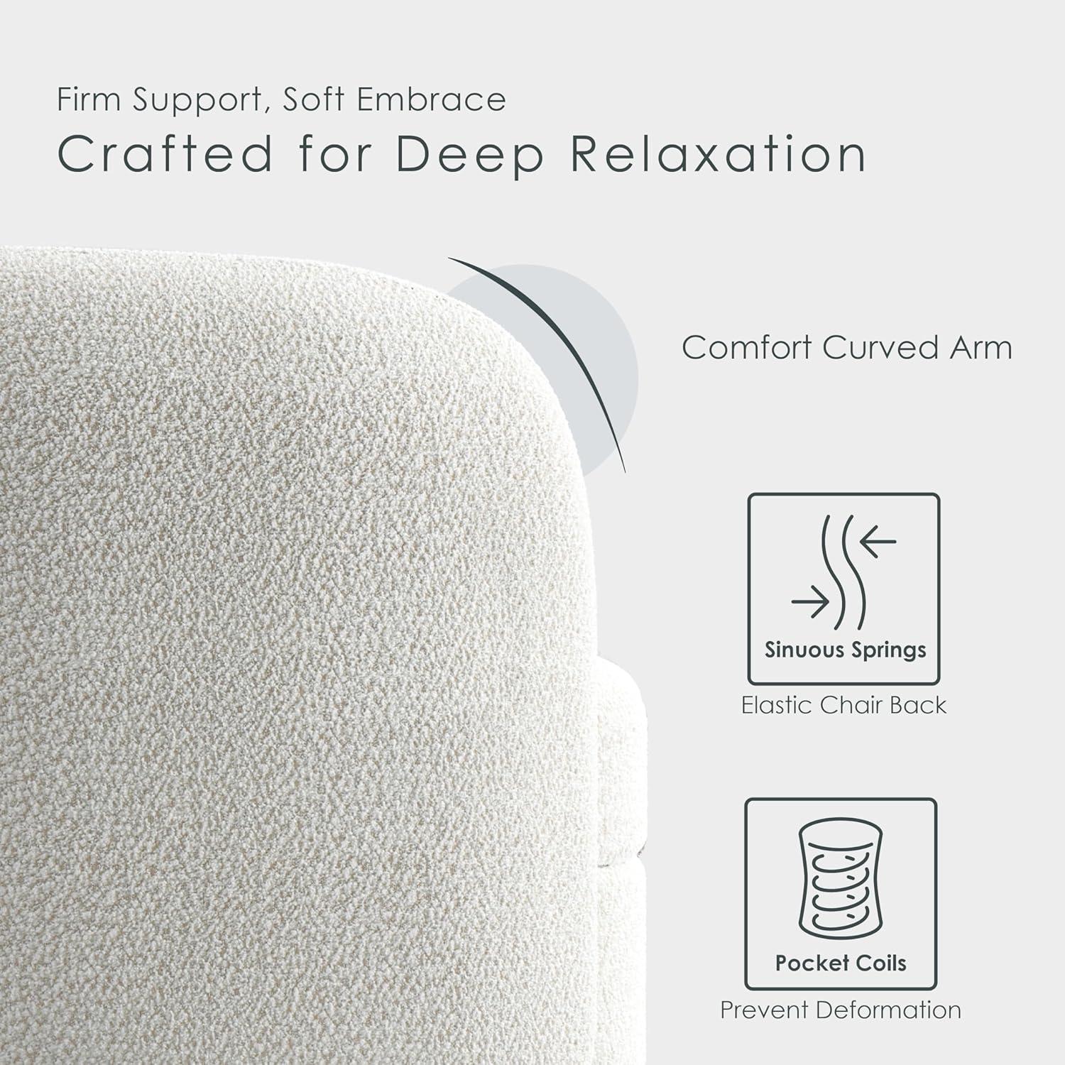 Off-White Boucle Fabric 3-Piece Sofa Set with Wooden Legs