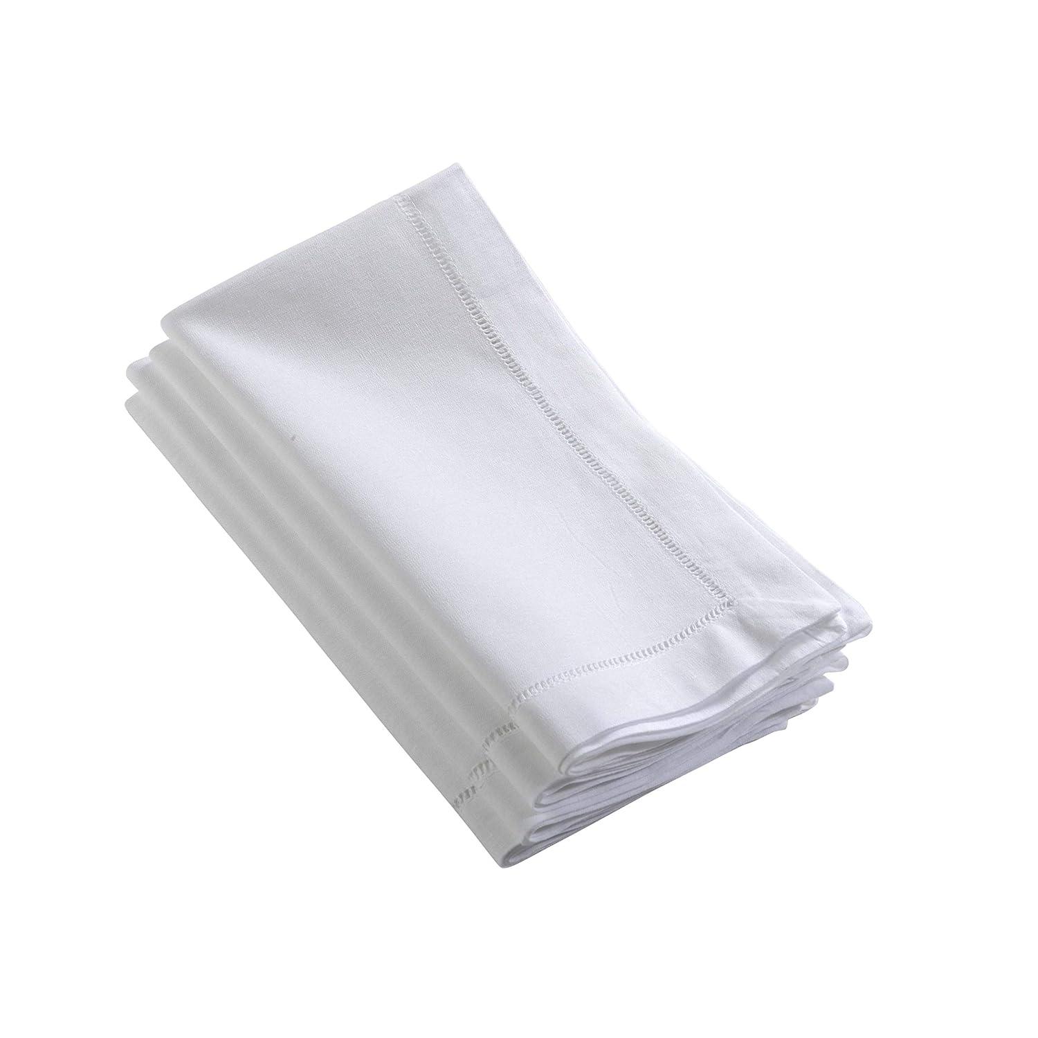 Saro Lifestyle Hemstitched Elegance Napkin  (set of 4), White, 18" x 18"