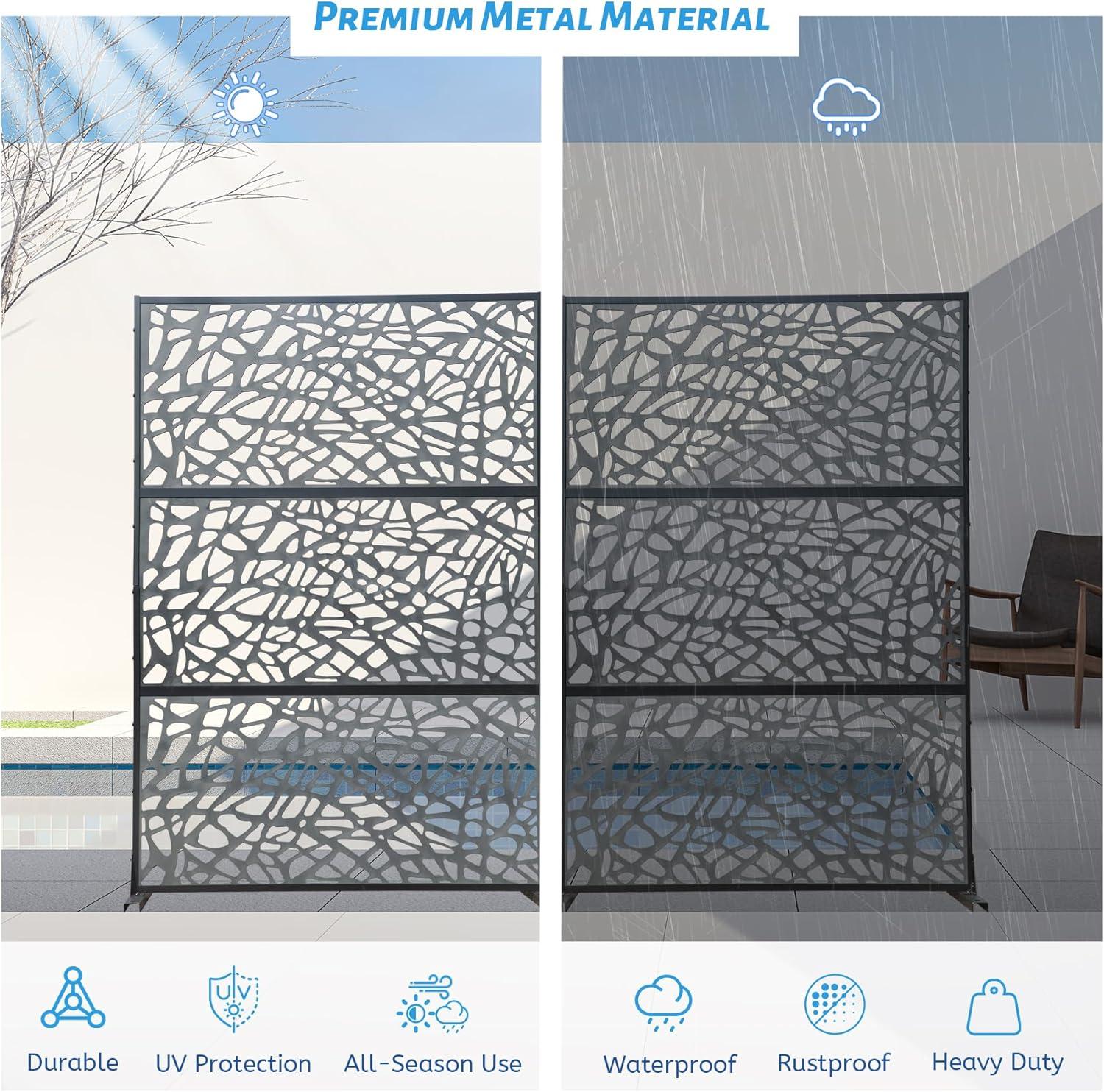 Domi Outdoor Living Privacy Screen, Freestanding, Modern, Black, Plastic Mesh, Galvanized Steel Frame