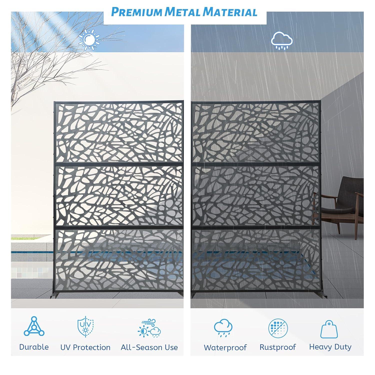 Domi Outdoor Living Privacy Screen, Freestanding, Modern, Black, Plastic Mesh, Galvanized Steel Frame