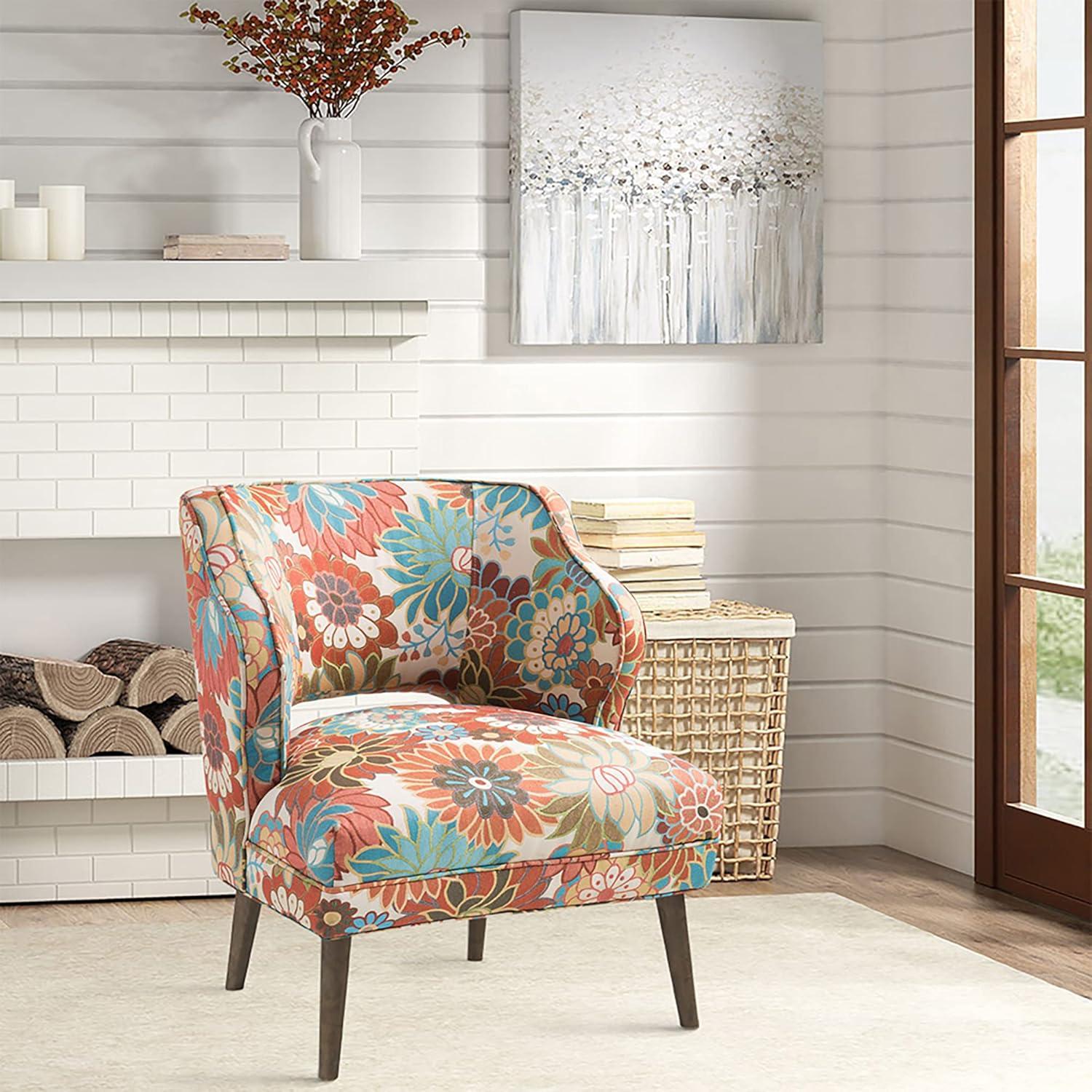 Maren Open Back Accent Chair Peach: Madison Park, Upholstered, Botanical Pattern, Living Room Furniture