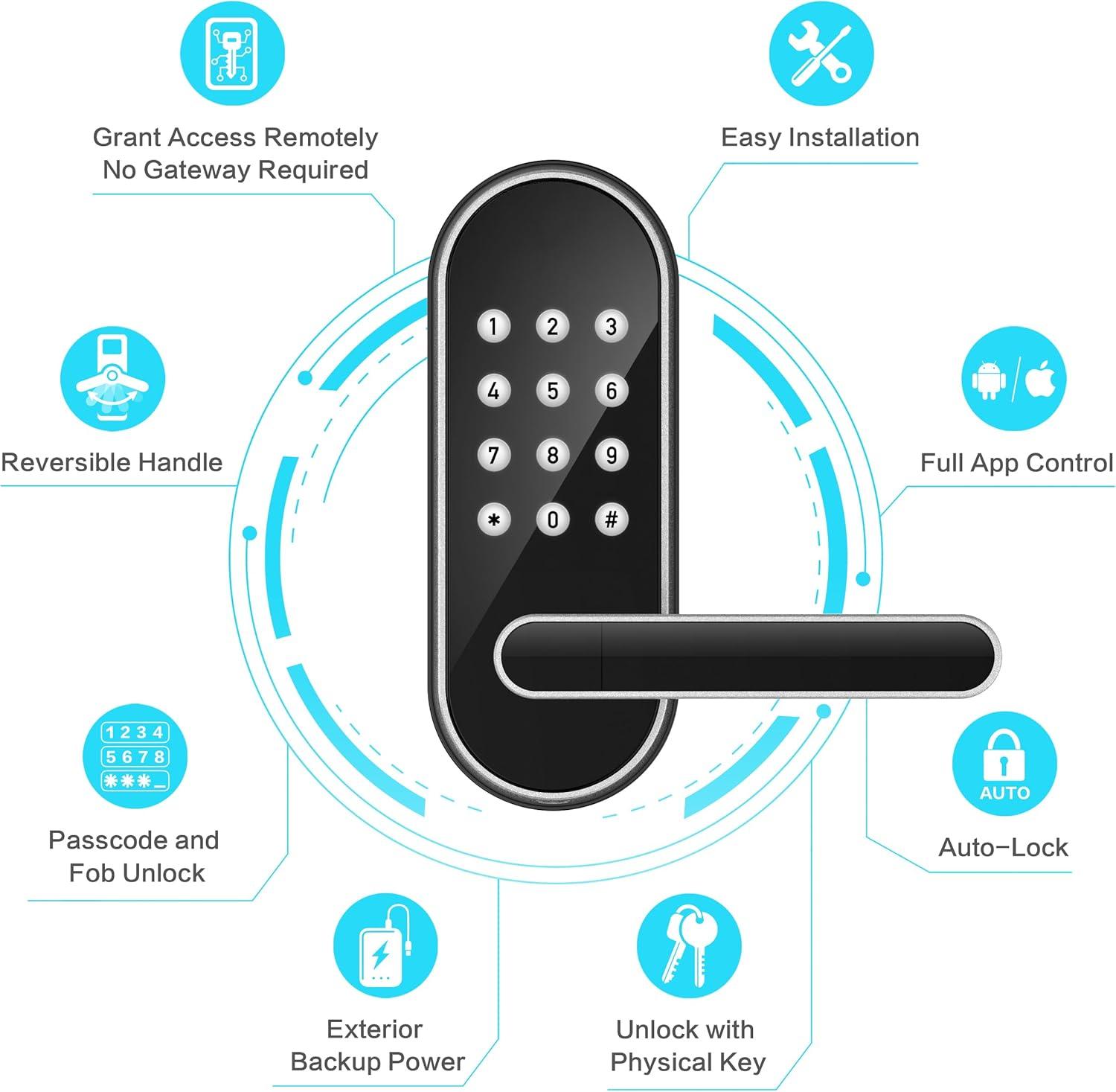 Silver Keyless Entry Smart Door Lock with Keypad and Fingerprint