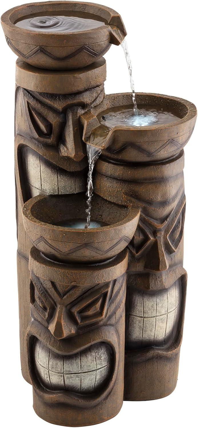 Alpine Corporation 29" Outdoor 3-Tier Tiki Fountain with LED Lights