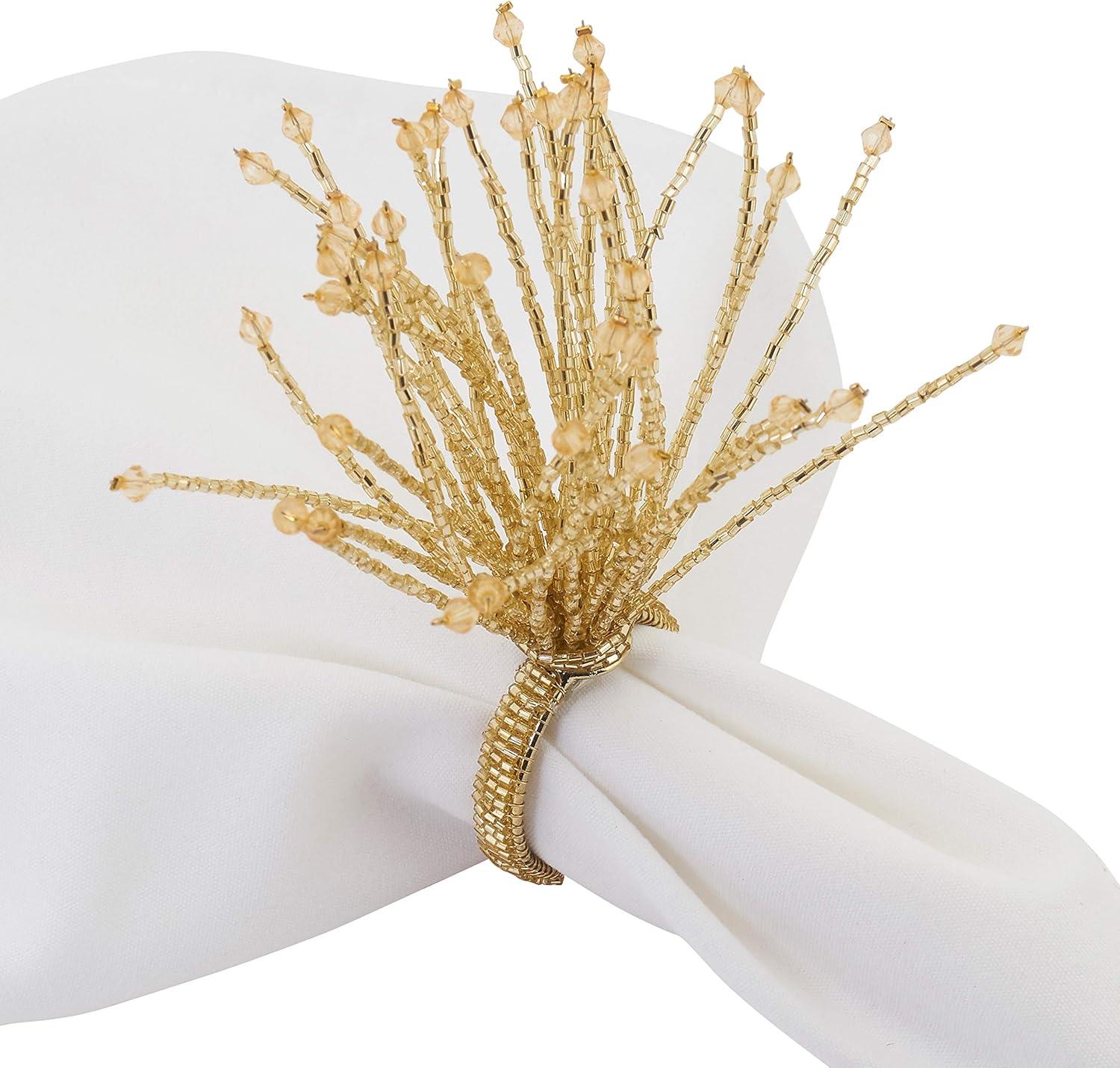 SARO  Napkin Rings with Beaded Burst Design - Set of 4