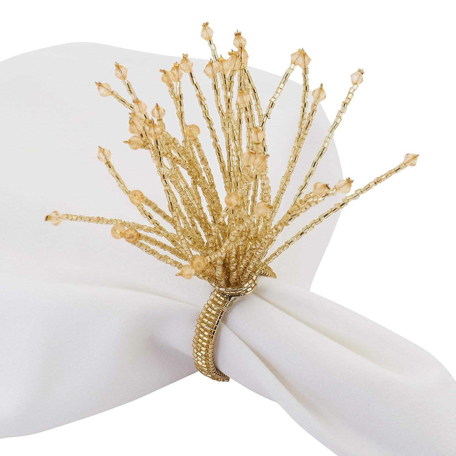 SARO  Napkin Rings with Beaded Burst Design - Set of 4