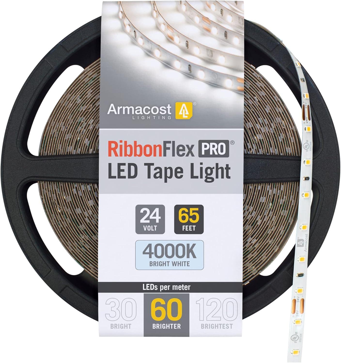 Armacost Lighting 155260 RibbonFlex Pro, 24V, 4000K, 60LEDs/M, IP20, 20M Undercabinet Strip Light