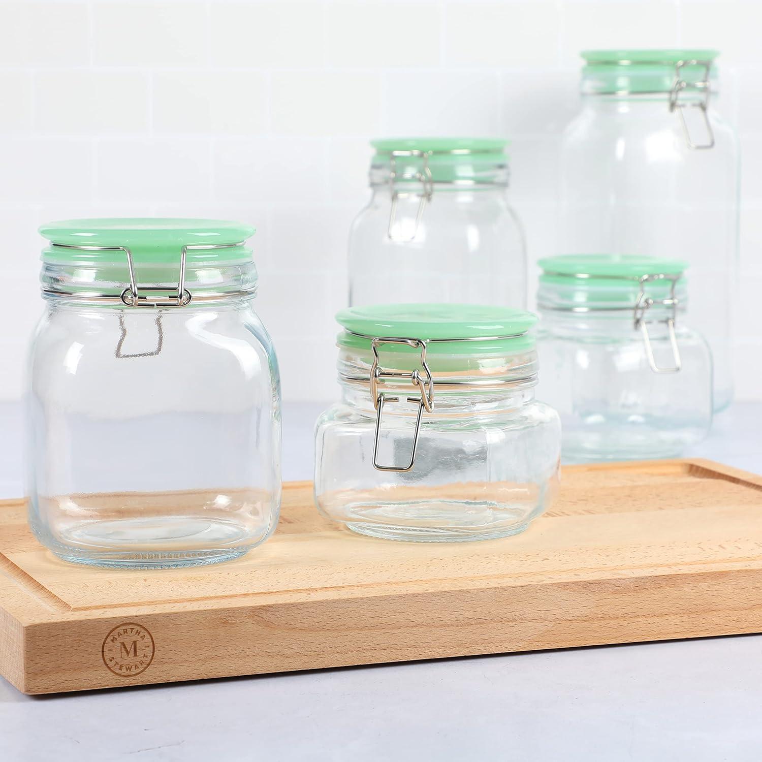 5-Piece Clear Glass Canister Set with Green Lids