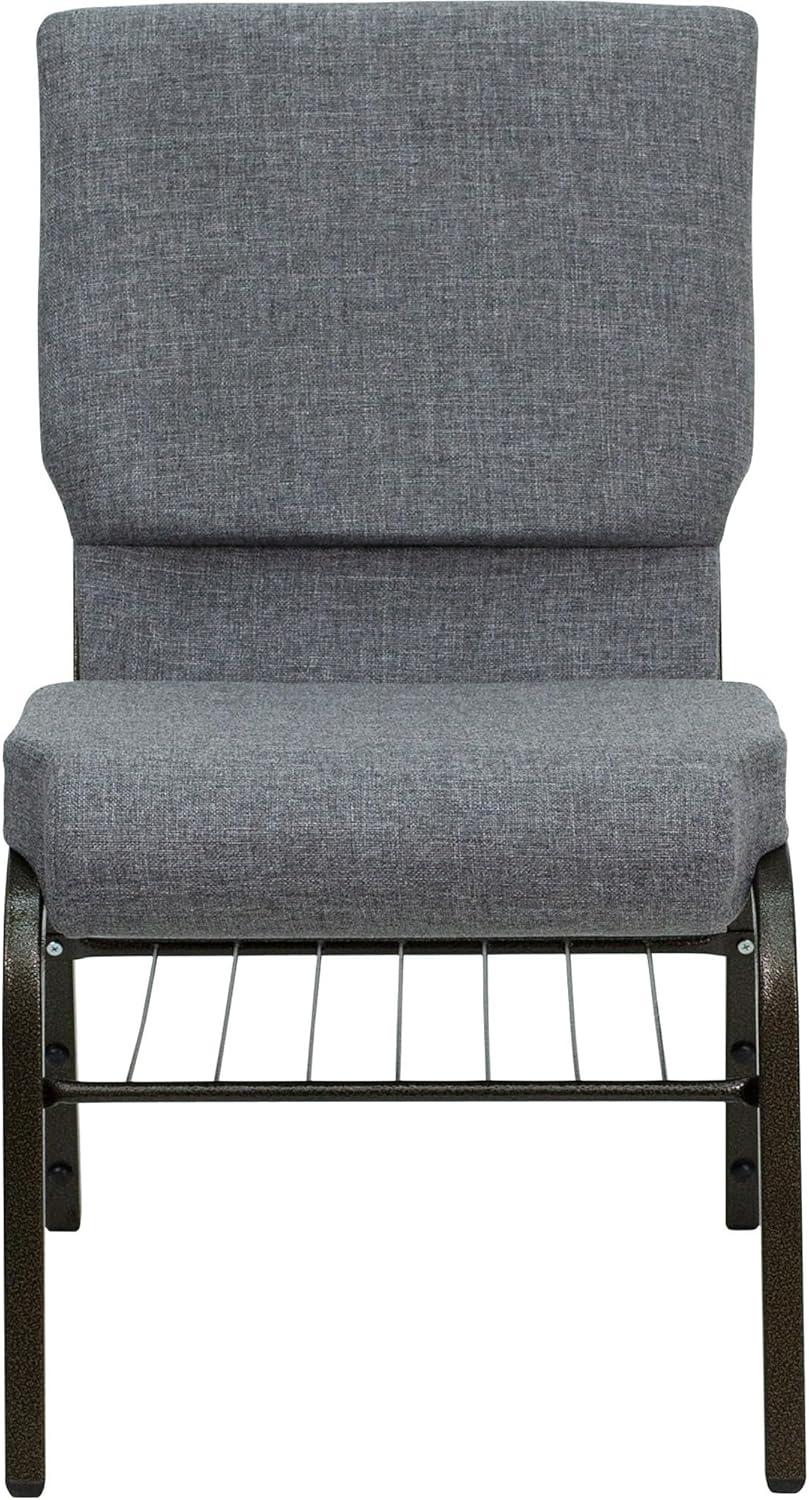 Flash Furniture HERCULES Series 18.5''W Church Chair in Gray Fabric with Book Rack - Gold Vein Frame