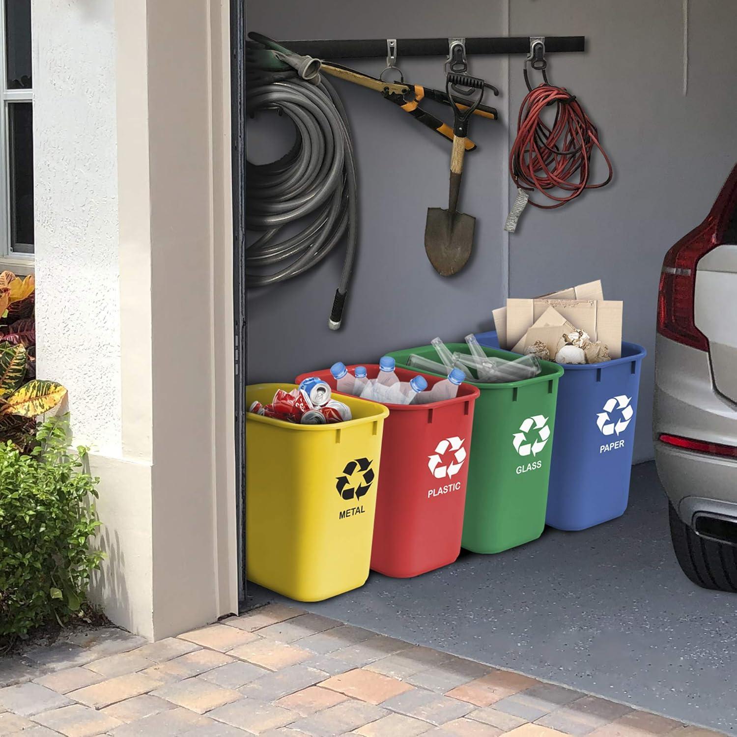 Acrimet Wastebasket Bin for Recycling 27QT (Plastic) (Blue Yellow Red Green) (Set of 4)