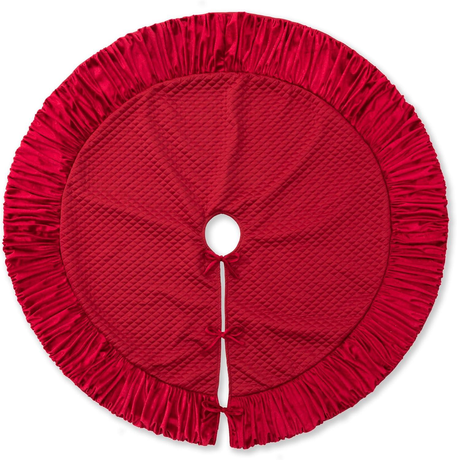 Burgundy Velvet Ruffled 48'' Christmas Tree Skirt