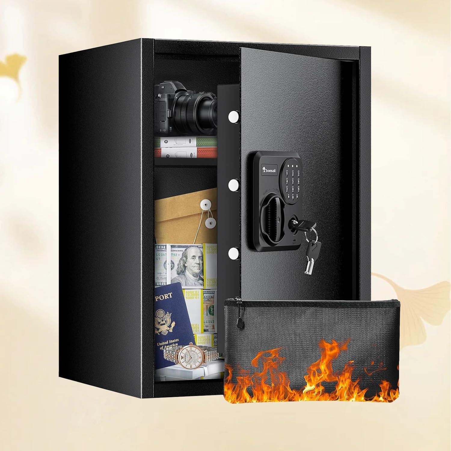 Bonsaii Safe Box with Fireproof Bag, 1.8 Cubic Feet Security Home Safe with Electronic Keypad, Large Document Safe for Home, Money, Cash, Jewelry