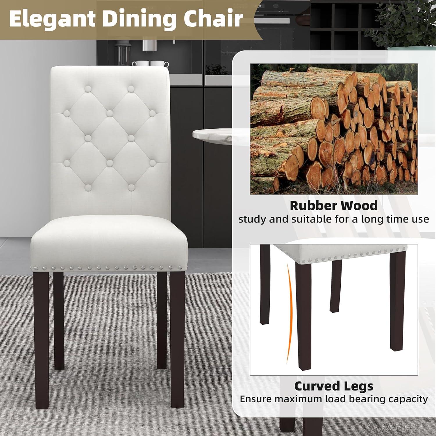 Westice Dining Room Chairs Set of 6 Upholstered PU Leather Kitchen Chairs Dining Room Side Chair with Nailhead Trim and Rubber Wood Legs for Small Space Apartment, Brown