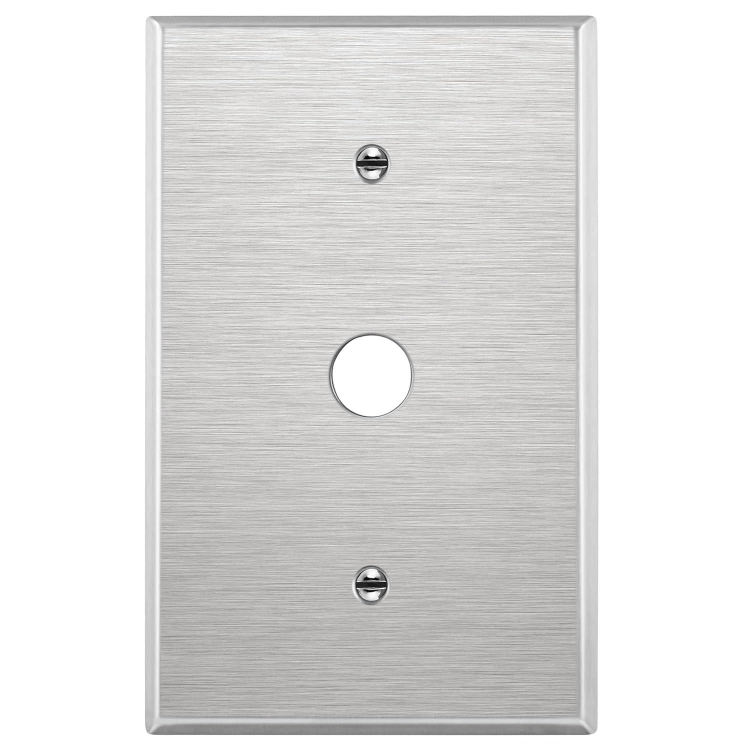 ENERLITES 1.406" Hole Single Receptacle Outlet Metal Wall Plate, Corrosive Resistant, Over Size 1-Gang 5.5" x 3.5", 7751O, 430 Stainless Steel, UL Listed, Silver