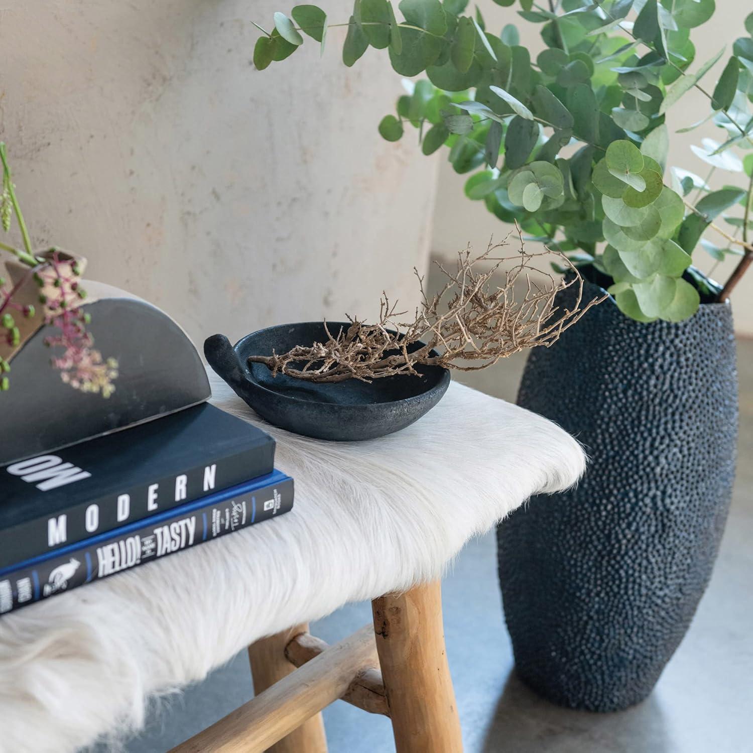 White Goat Fur and Oak Wood Bench